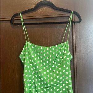 Vibrant Green Floral Dress with Spaghetti Straps